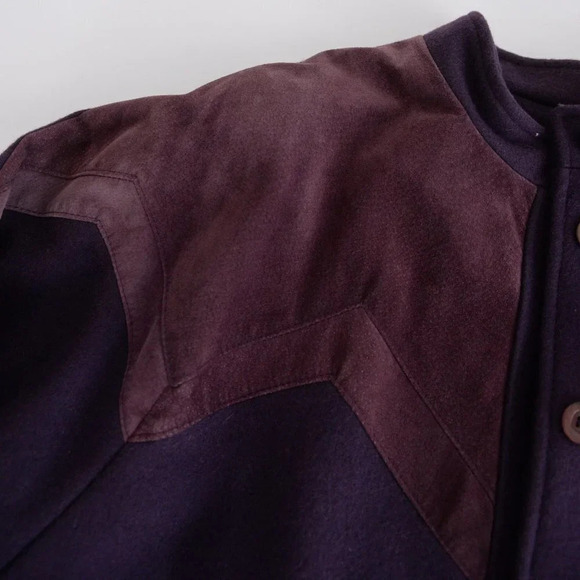 Vintage Liz Moody Purple 75% Wool with Suede Detail Button Up Pea Coat 16  W - Picture 12 of 16